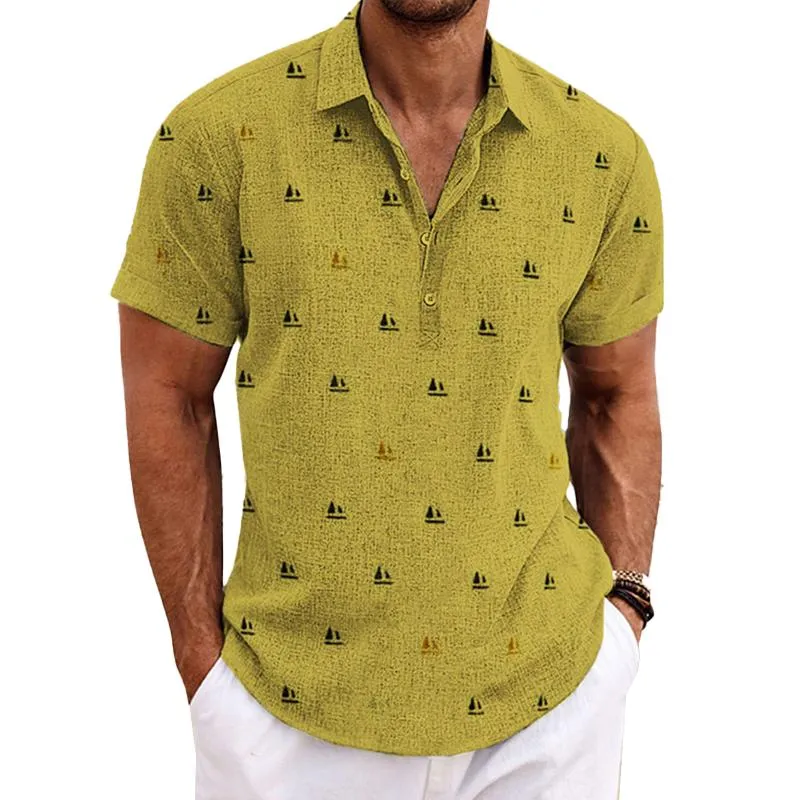Men's Cotton and Linen Printed Lapel Short-sleeved Shirt 80351379X sold by Manly product image thumbnail 3