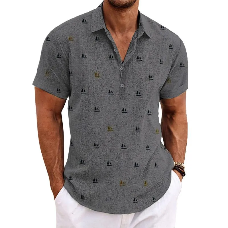 Men's Cotton and Linen Printed Lapel Short-sleeved Shirt 80351379X sold by Manly product image thumbnail 2
