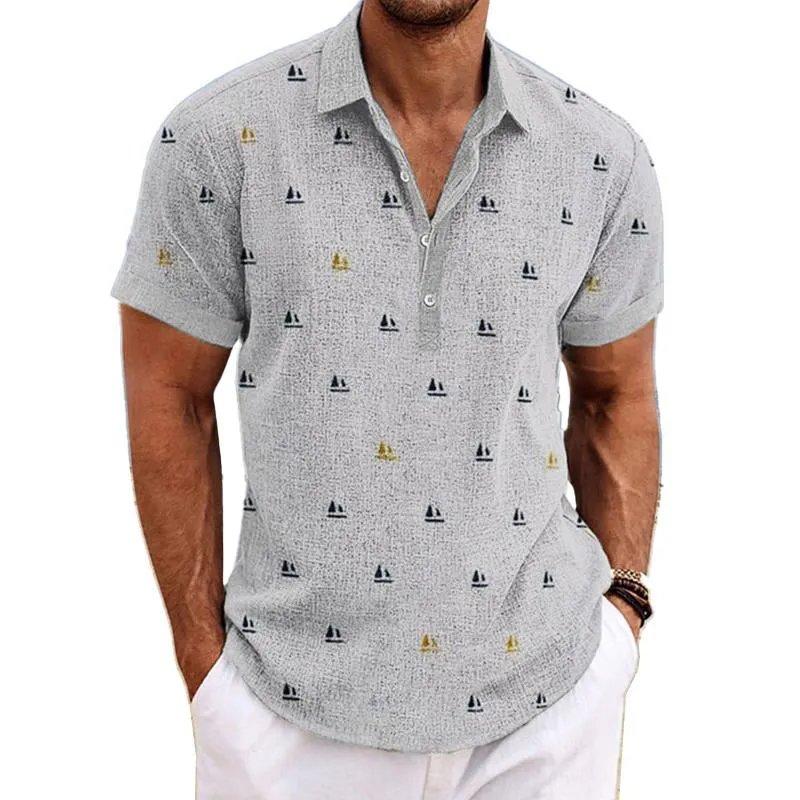Men's Cotton and Linen Printed Lapel Short-sleeved Shirt 80351379X sold by Manly product image thumbnail 4