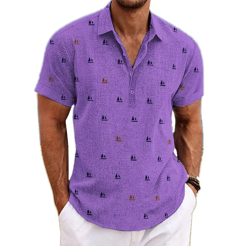 Men's Cotton and Linen Printed Lapel Short-sleeved Shirt 80351379X sold by Manly product image thumbnail 5