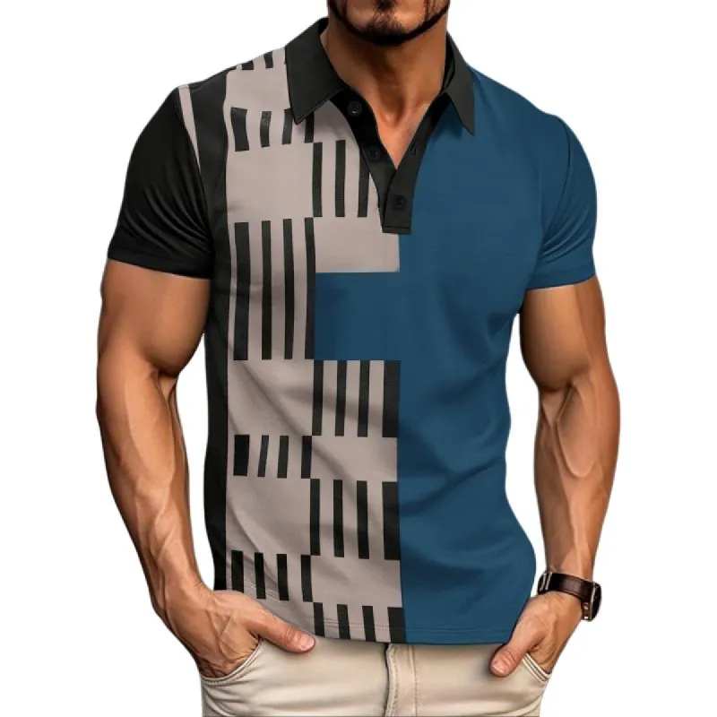 Men's Patchwork Print Short Sleeve Polo Shirt 48983570Y sold by Manly
