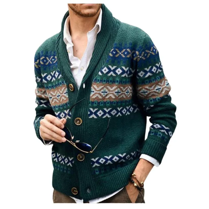 Men's Casual Lapel Long Sleeve Jacquard Knit Cardigan 55172908F sold by Manly