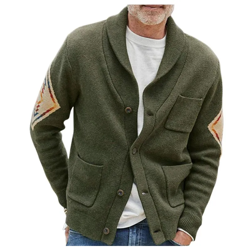 Men's Retro Lapel Long Sleeve Jacquard Cardigan 28818805F sold by Manly