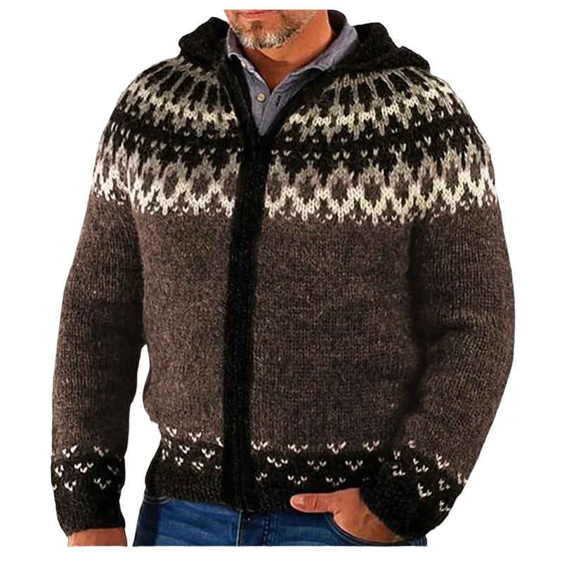 Men's Casual Jacquard Hooded Zip-up Cardigan 65846167F sold by Manly