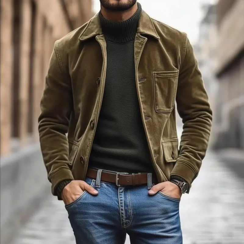 Men's Casual Suede Lapel Multi-Pocket Loose Cargo Jacket 13946994M sold by Manly product image thumbnail 2