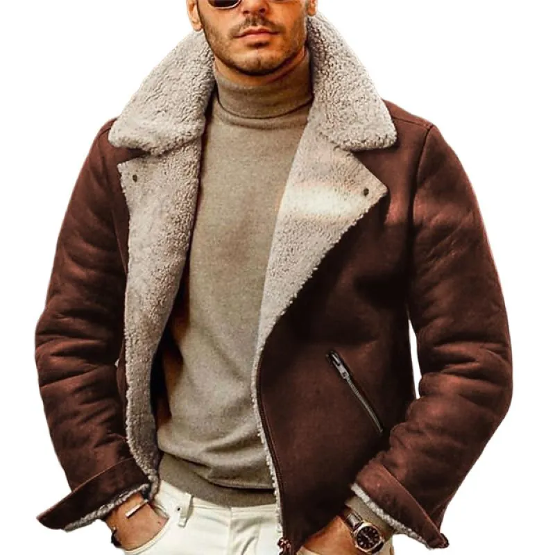 Men's Solid Lapel Plush Zip-Up Jacket 65046936Y sold by Manly