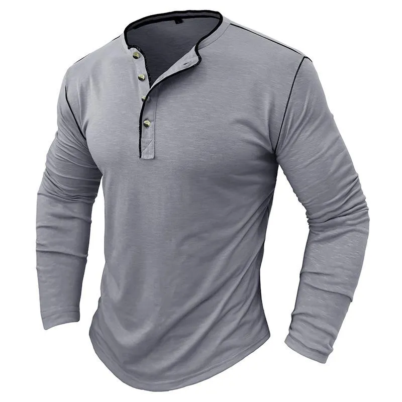 Men's Contrast Color Button Henley Neck Long Sleeve T-Shirt 77718830Y sold by Manly product image thumbnail 5