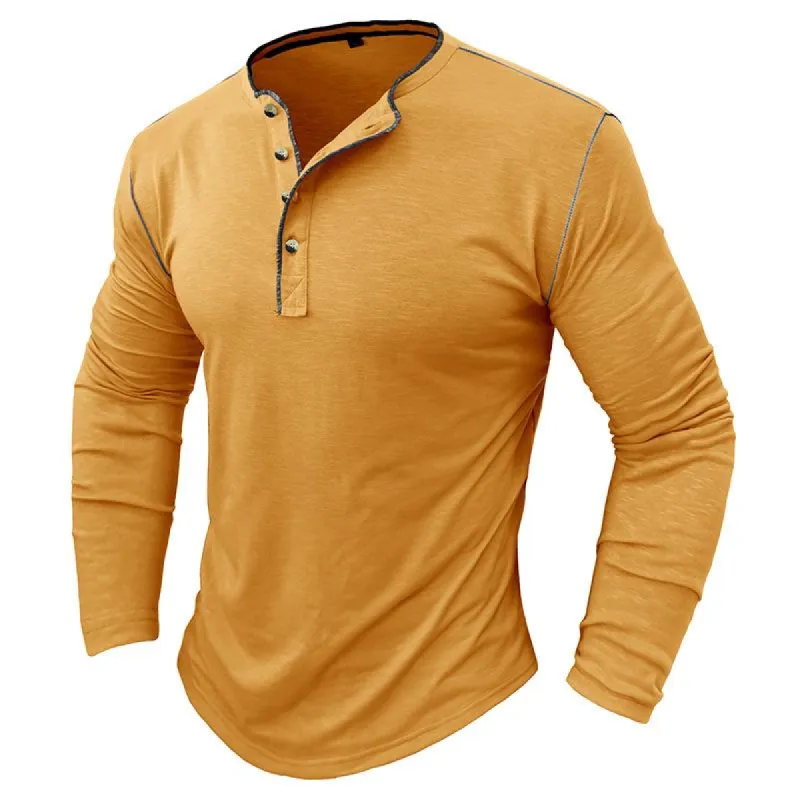 Men's Contrast Color Button Henley Neck Long Sleeve T-Shirt 77718830Y sold by Manly