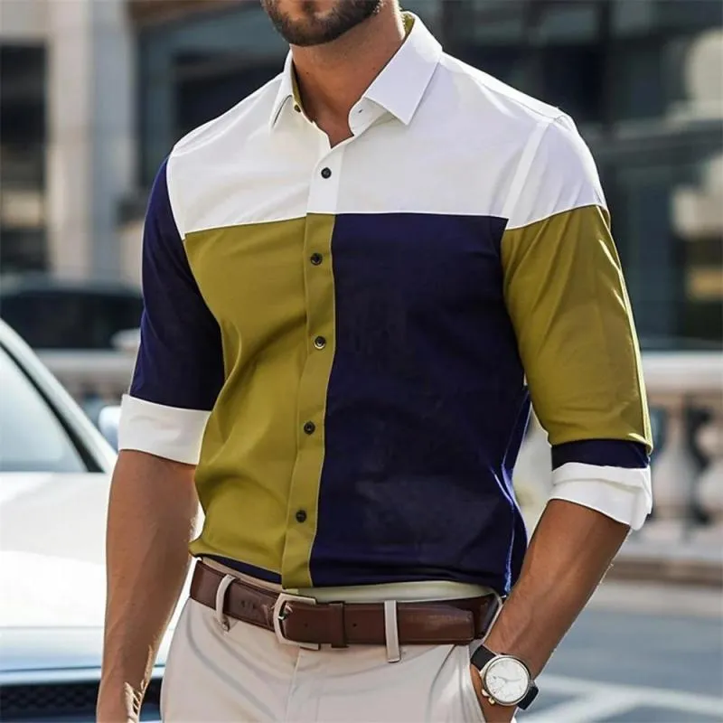 Men's Casual Colorblock Print Lapel Long Sleeve Shirt 81573549Y sold by Manly product image thumbnail 4
