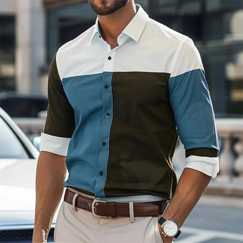 Men's Casual Colorblock Print Lapel Long Sleeve Shirt 81573549Y sold by Manly product image thumbnail 3