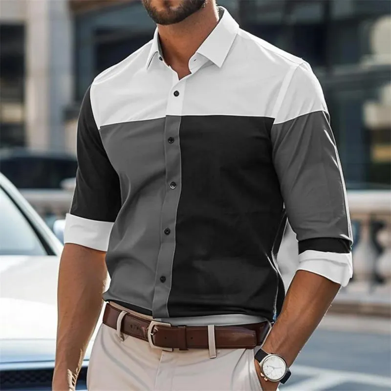 Men's Casual Colorblock Print Lapel Long Sleeve Shirt 81573549Y sold by Manly product image thumbnail 2