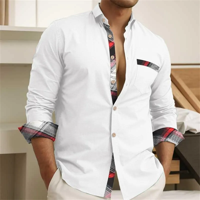Men's Casual Check Print Lapel Stitching Long Sleeve Shirt 17434047Y sold by Manly product image thumbnail 2