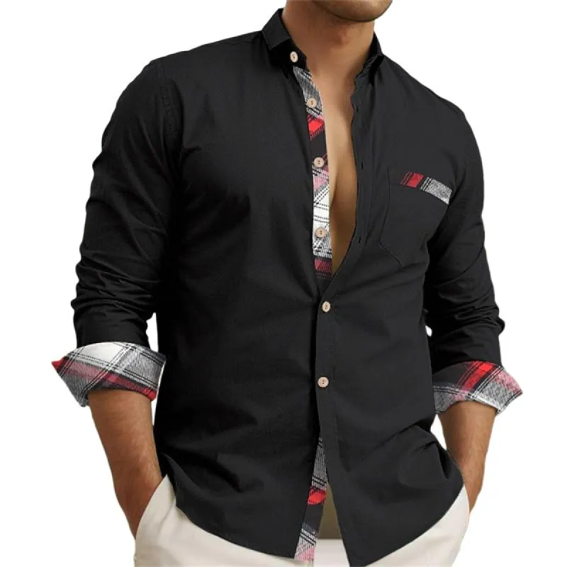 Men's Casual Check Print Lapel Stitching Long Sleeve Shirt 17434047Y sold by Manly