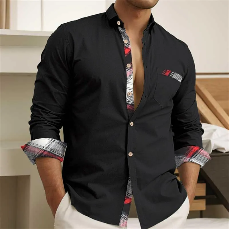 Men's Casual Check Print Lapel Stitching Long Sleeve Shirt 17434047Y sold by Manly product image thumbnail 5