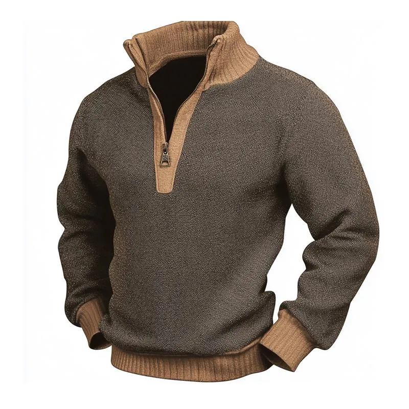 Men's Colorblock Knitted Stand Collar Pullover Sweater 52110443X sold by Manly