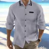 Men's Cotton and Linen Casual Loose Long-sleeved Shirt 18601388X sold by Manly