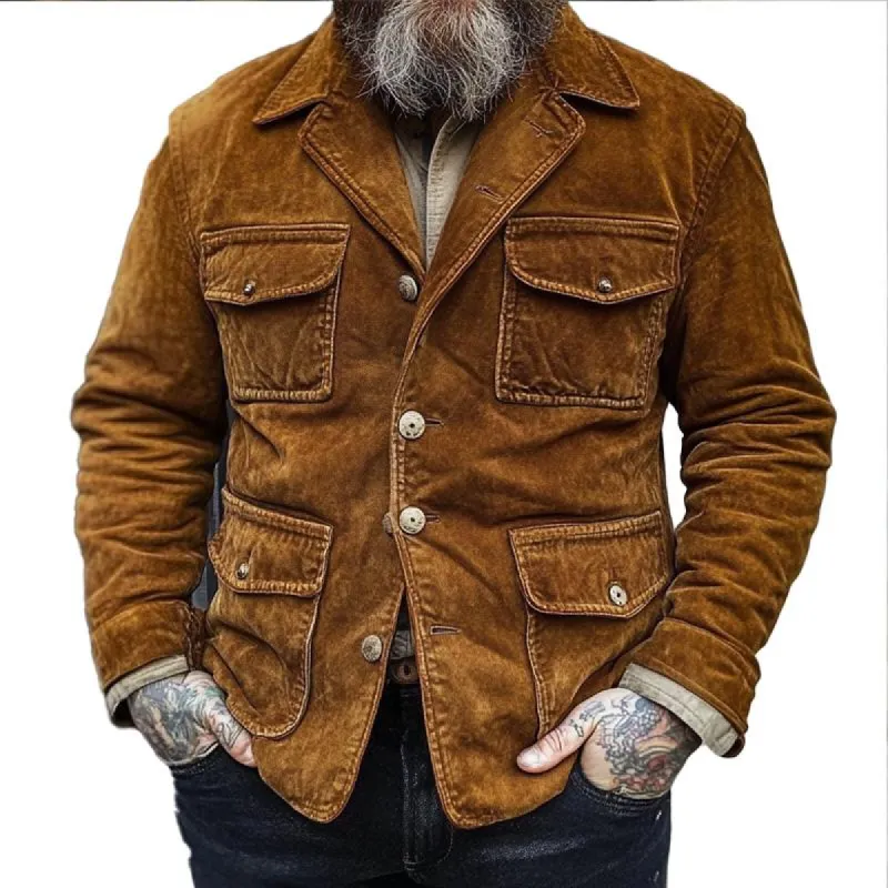 Men's Suede Solid Color Multi-Pocket Blazer 86395981X sold by Manly