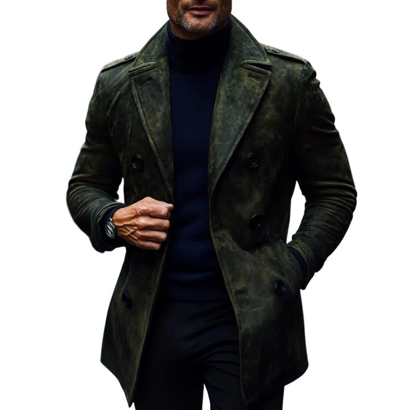 Men's Fashion Suede Lapel Double Breasted Casual Coat 97278979Z sold by Manly