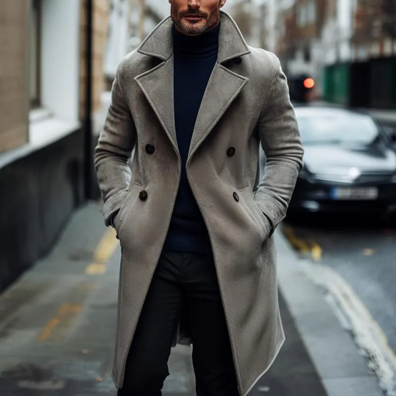 Men's Fashion Solid Lapel Double Breasted Long Coat 35450412Z sold by Manly product image thumbnail 3