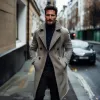 Men's Fashion Solid Lapel Double Breasted Long Coat 35450412Z sold by Manly