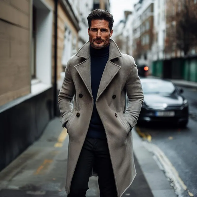 Men's Fashion Solid Lapel Double Breasted Long Coat 35450412Z sold by Manly product image thumbnail 2