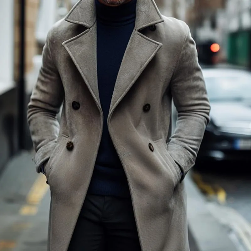 Men's Fashion Solid Lapel Double Breasted Long Coat 35450412Z sold by Manly product image thumbnail 4