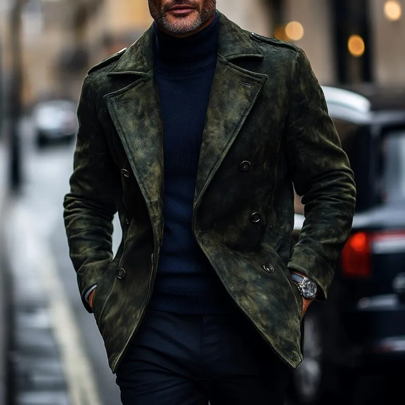 Men's Fashion Retro Print Suede Lapel Double Breasted Casual Coat 35023017Z sold by Manly product image thumbnail 3