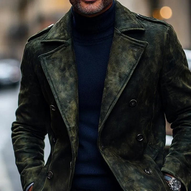 Men's Fashion Retro Print Suede Lapel Double Breasted Casual Coat 35023017Z sold by Manly product image thumbnail 4