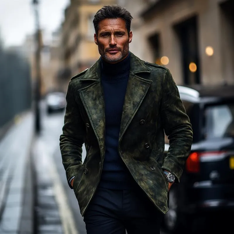 Men's Fashion Retro Print Suede Lapel Double Breasted Casual Coat 35023017Z sold by Manly product image thumbnail 2