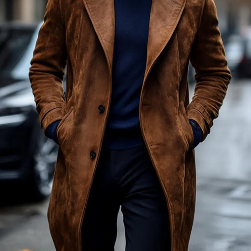 Men's Fashion Suede Notch Lapel Two Buttons Long Coat 94412487Z sold by Manly product image thumbnail 4