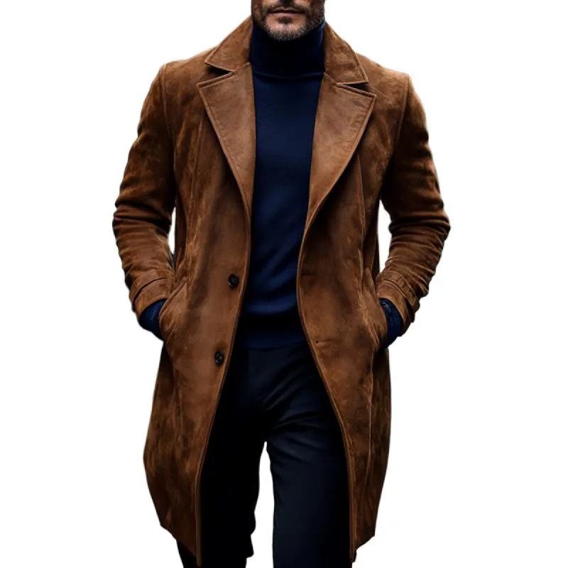 Men's Fashion Suede Notch Lapel Two Buttons Long Coat 94412487Z sold by Manly