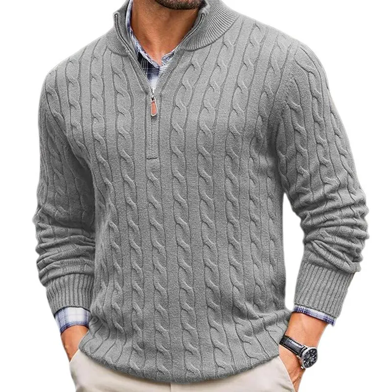 Men's Solid Cable Knit Half High Collar Long Sleeve Sweater 54249239Z sold by Manly