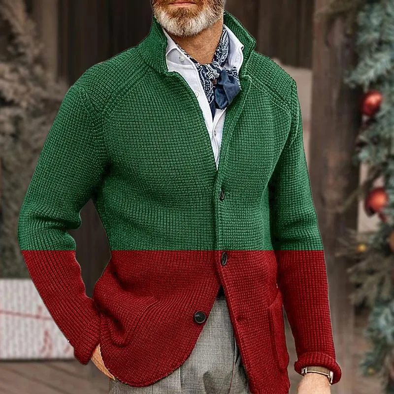 Men's Colorblock Stand Collar Single Breasted Knit Cardigan 75008048Z sold by Manly product image thumbnail 5