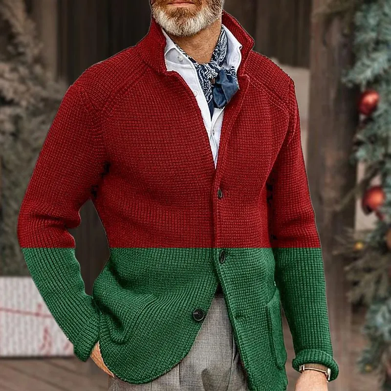 Men's Colorblock Stand Collar Single Breasted Knit Cardigan 75008048Z sold by Manly product image thumbnail 4