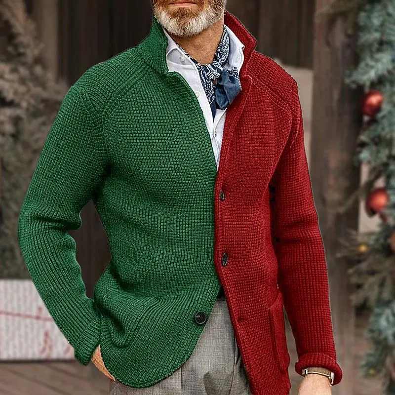 Men's Colorblock Stand Collar Single Breasted Knit Cardigan 75008048Z sold by Manly product image thumbnail 3