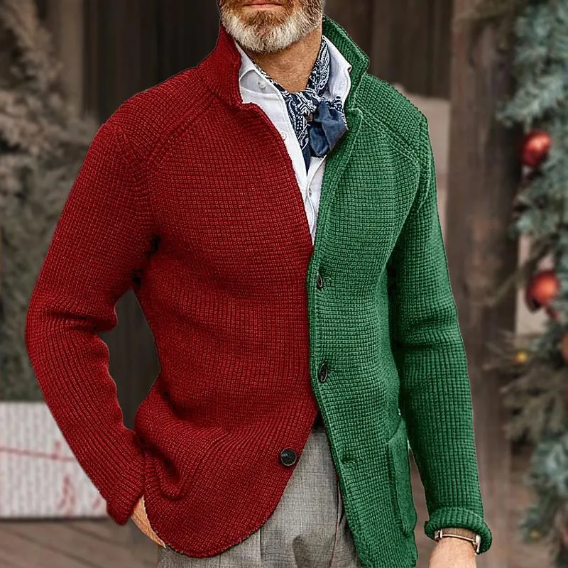 Men's Colorblock Stand Collar Single Breasted Knit Cardigan 75008048Z sold by Manly product image thumbnail 2