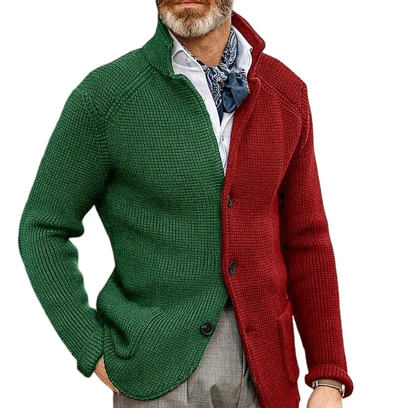 Men's Colorblock Stand Collar Single Breasted Knit Cardigan 75008048Z sold by Manly