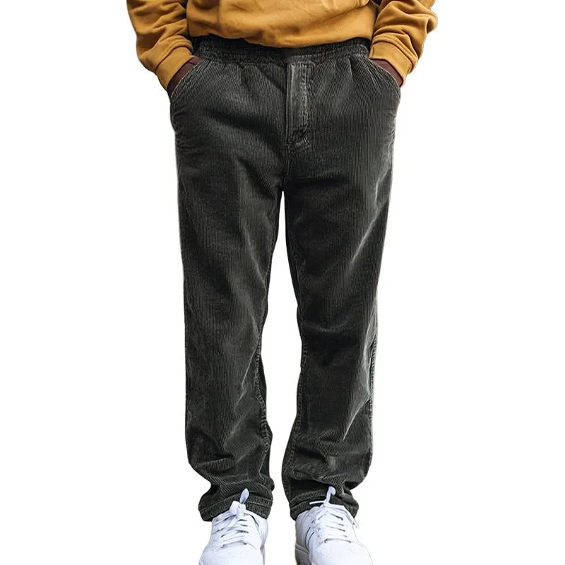 Men's Retro Classic Casual Simple Elastic Waist Corduroy Pants 47333144K sold by Manly