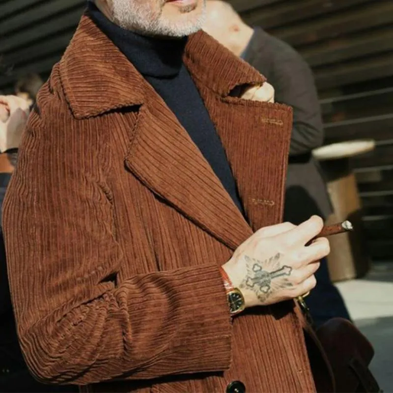 Men's Classic Retro Casual Double-breasted Knee-length Corduroy Coat 05336721K sold by Manly product image thumbnail 4