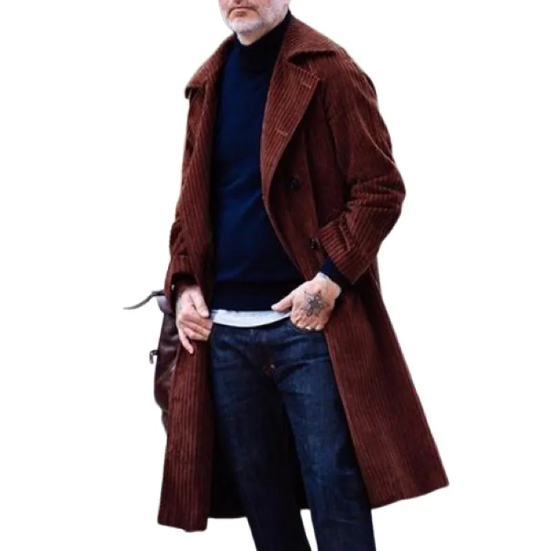 Men's Classic Retro Casual Double-breasted Knee-length Corduroy Coat 05336721K sold by Manly