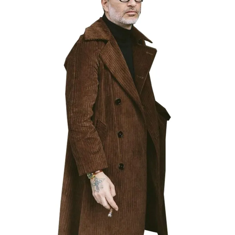 Men's Classic Retro Casual Double-breasted Knee-length Corduroy Coat 05336721K sold by Manly product image thumbnail 3