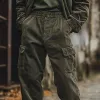 Men's Retro Classic Casual Elastic Waist Multi-Pocket Cuff Corduroy Pants 93774899K sold by Manly