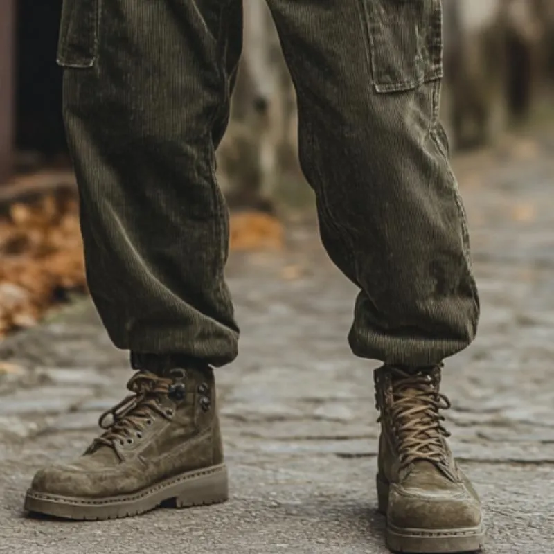 Men's Retro Classic Casual Elastic Waist Multi-Pocket Cuff Corduroy Pants 93774899K sold by Manly product image thumbnail 4