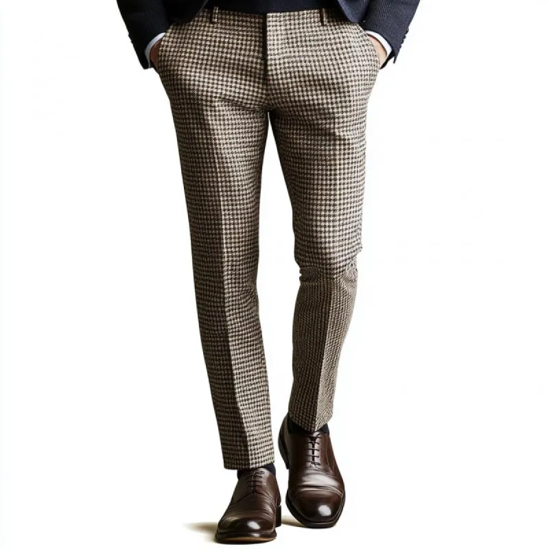 Men's Retro Classic Casual Fashion Slim Fit Houndstooth Suit Pants 82382260K sold by Manly