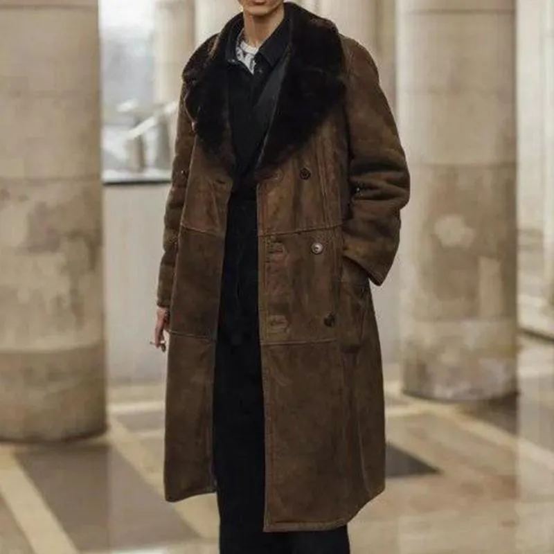 Men's Classic Retro Casual Quilted Fur Collar Suede Long Coat 78614424K sold by Manly product image thumbnail 2