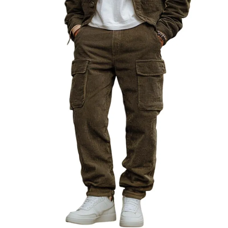 Men's Retro Classic Casual Comfort Multi-Pocket Corduroy Pants 14824321K sold by Manly