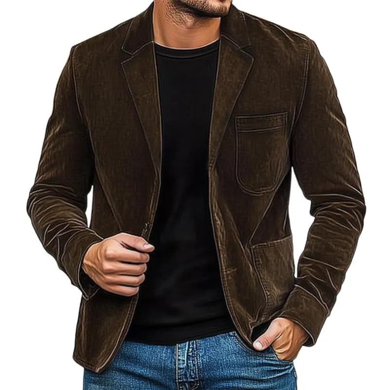 Men's Coffee Corduroy Lapel Jacket 93887867U sold by Manly