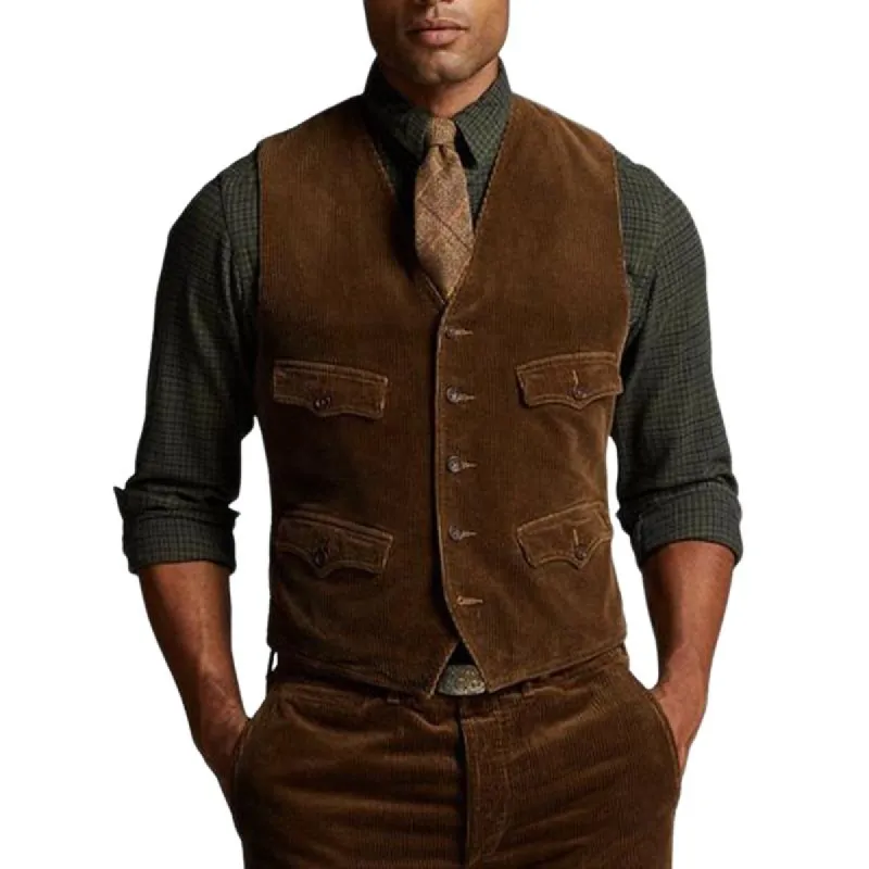 Men's Brown Corduroy Single Breasted Vest 25322272U sold by Manly