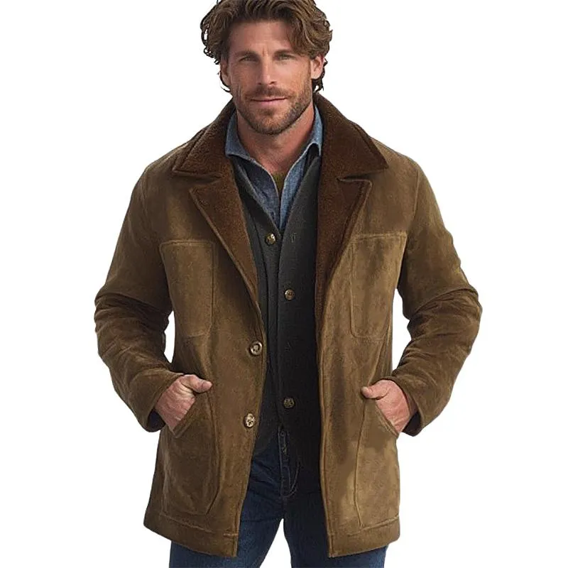 Men's Brown Suede Lapel Fur Lined Mid-Length Coat 78846869U sold by Manly product image thumbnail 2