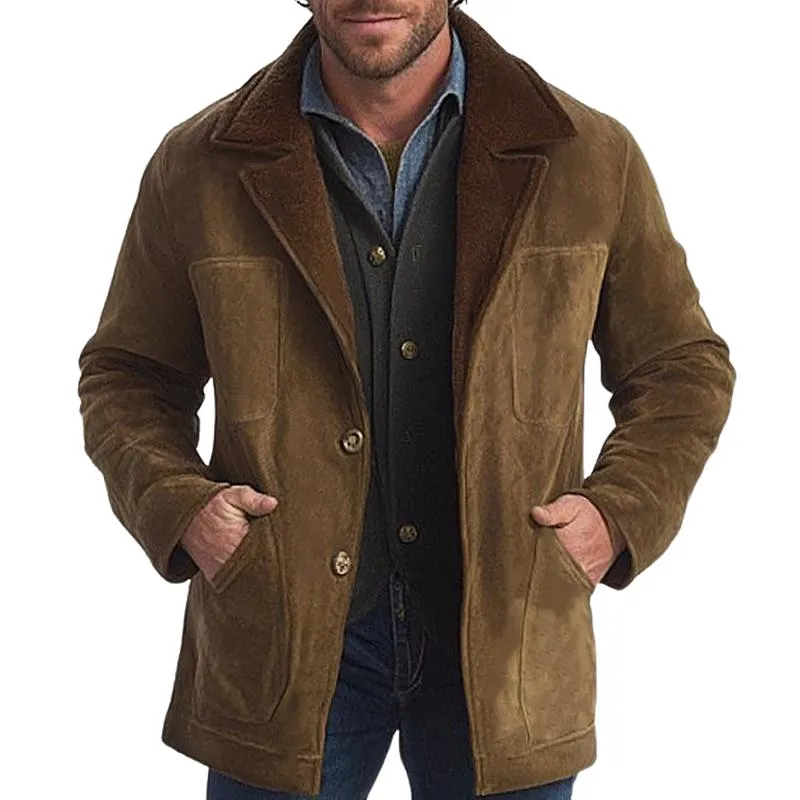 Men's Brown Suede Lapel Fur Lined Mid-Length Coat 78846869U sold by Manly product image thumbnail 3